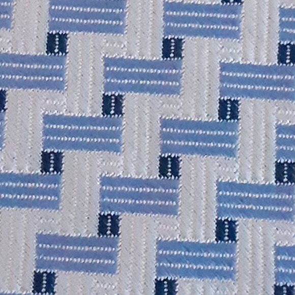 Faconnable 100% Silk Tie, White W/ Light & Navy Blue Geometric Pattern - Picture 11 of 14